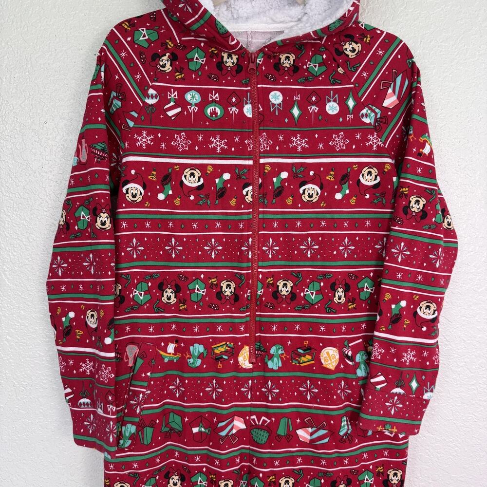Disney Minnie Mouse One Piece Pajamas Womens Medium Christmas Jumpsuit with Ears - Picture 5 of 9